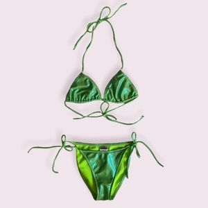 Y2K Green Metallic Sting Triangle Bikini By Hot Coales Size M